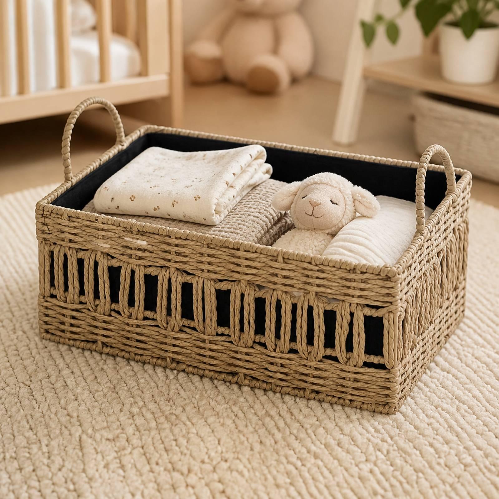 Baby Nursery Closet - Woven Storage Basket with Handles Rectangular