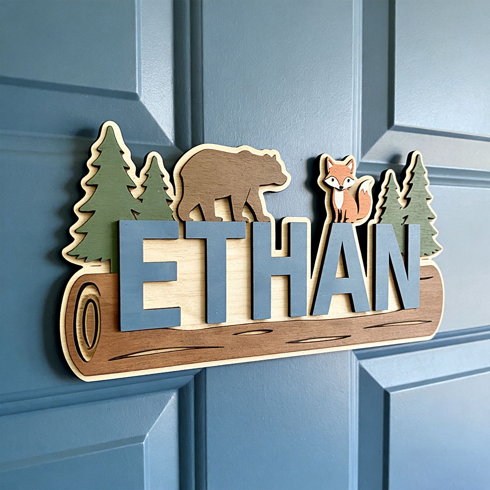 Animals Baby Nursery - Woodland Forest Animal Personalized Name Wooden