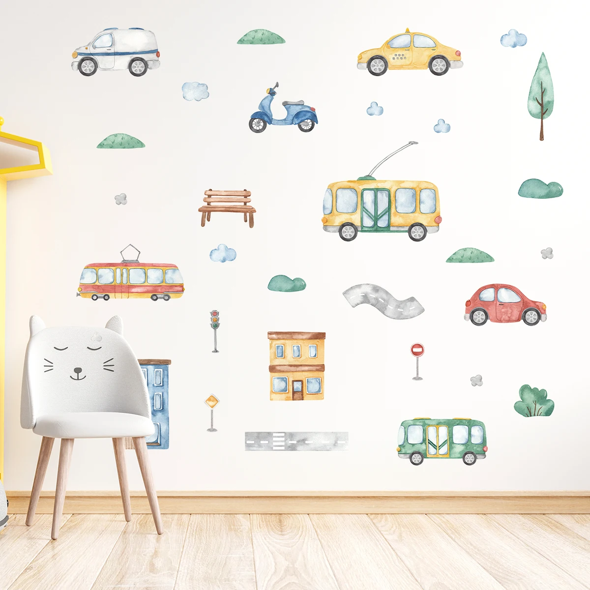 Baby Nursery Tree - Cartoon Tree Bus Car Wall Stickers