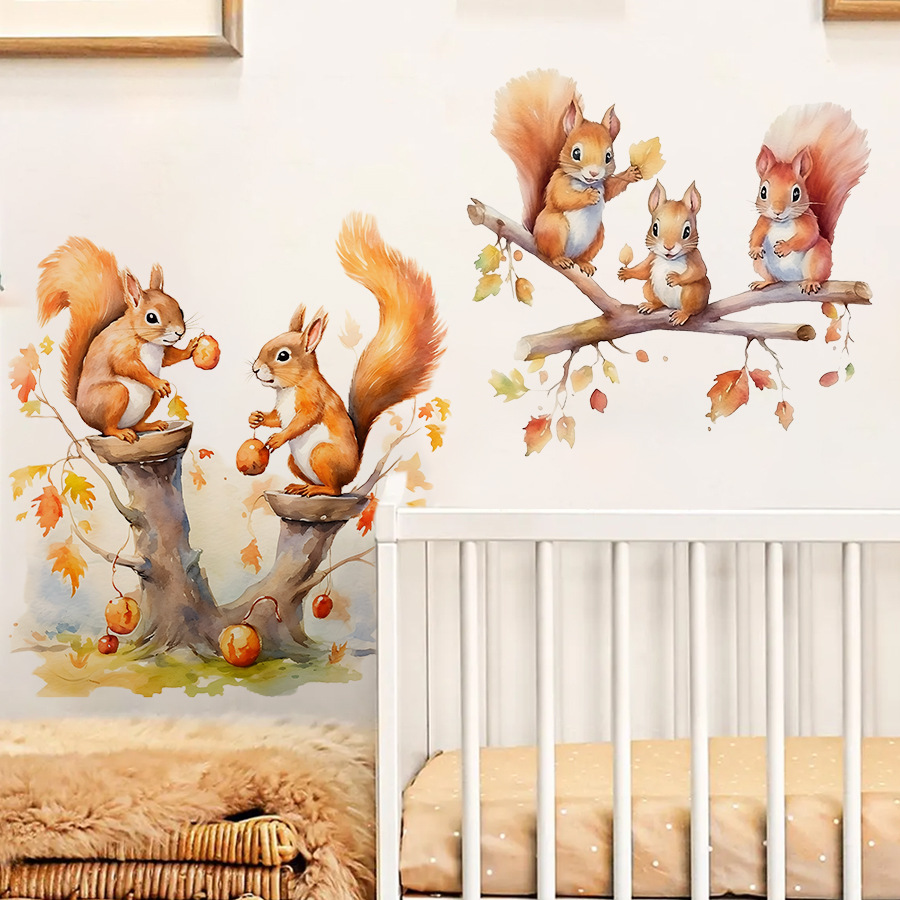 Baby Nursery Tree - Cartoon Cute Warm Squirrel Family Climbing