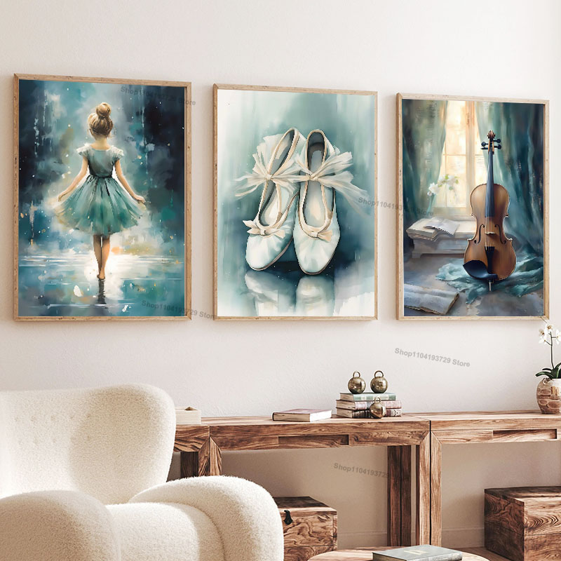 Baby Nursery Pictures - Watercolor Ballet Girl Shoes Cello Nursery