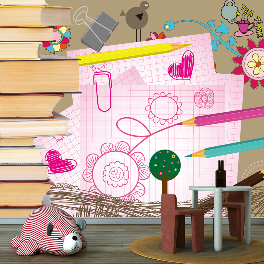 Baby Nursery Peel And Stick Wallpaper - Cartoon Books Drawing Easy to Apply