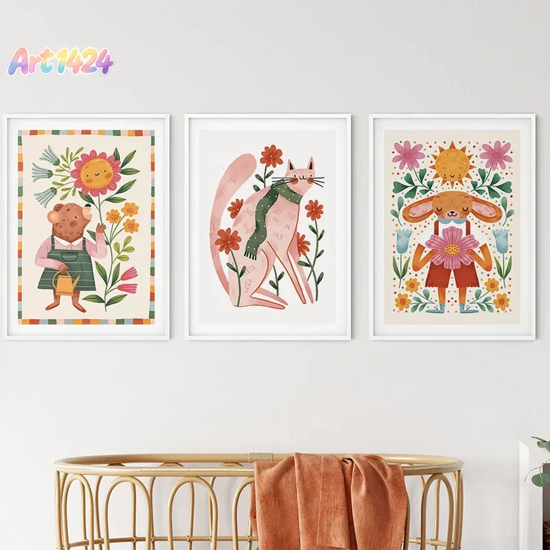 Animals Baby Nursery - Cute Bear Rabbit Cat Mouse Flower