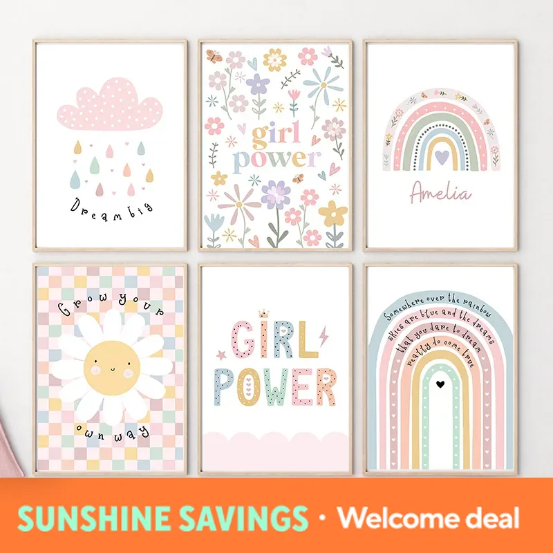 Baby Nursery Pictures - Sun Flower Rainbow Cloud Heart Nursery