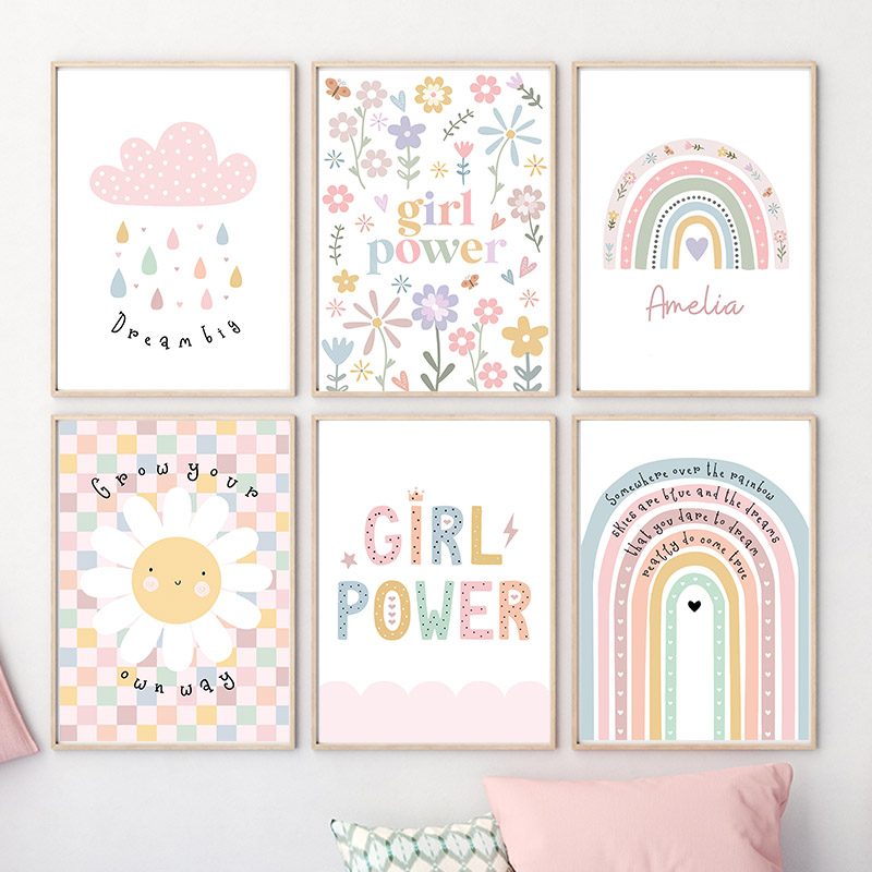 Baby Nursery Pictures - Sun Flower Rainbow Cloud Heart Nursery