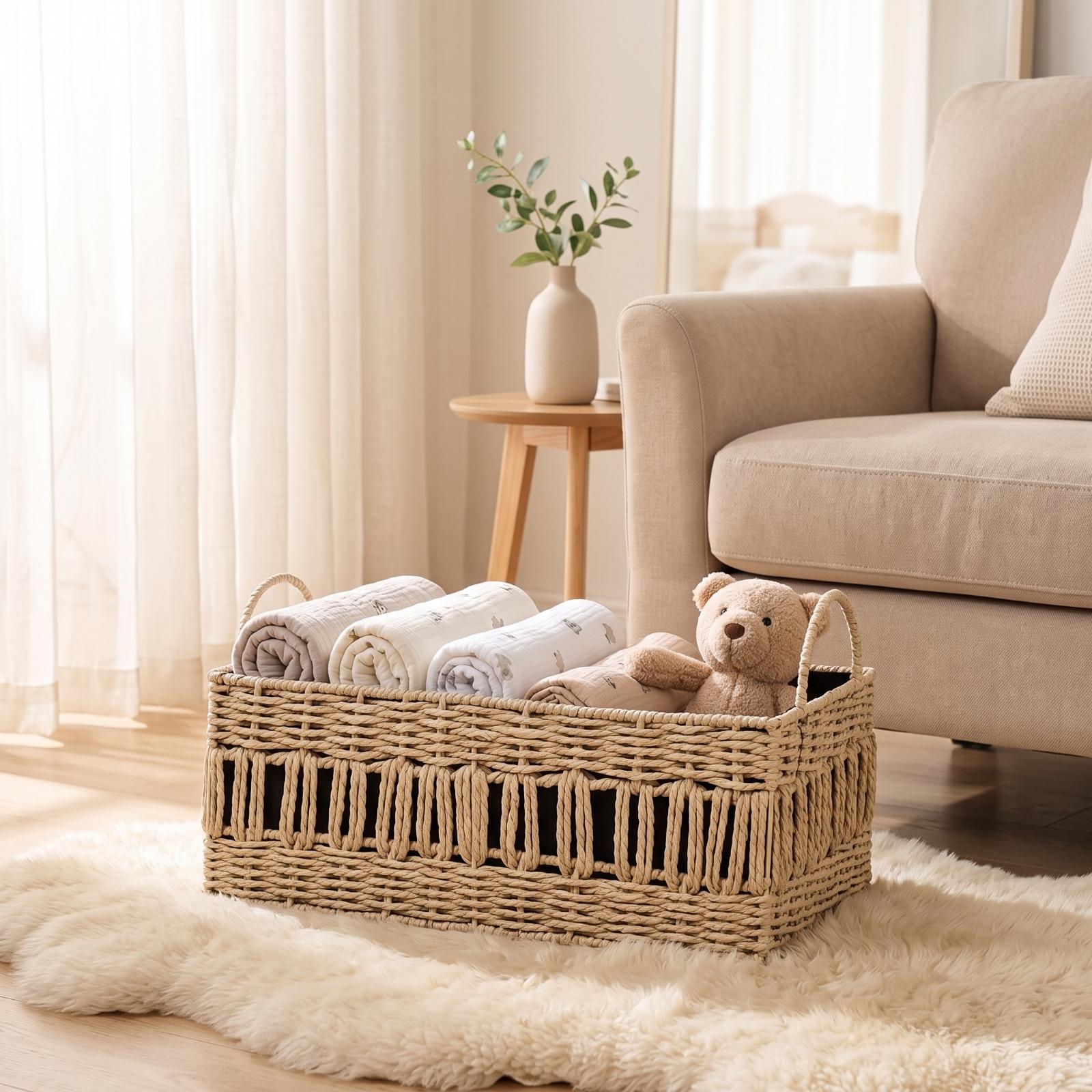 Woven Storage Basket with Hand - Baby Nursery Closet review and price