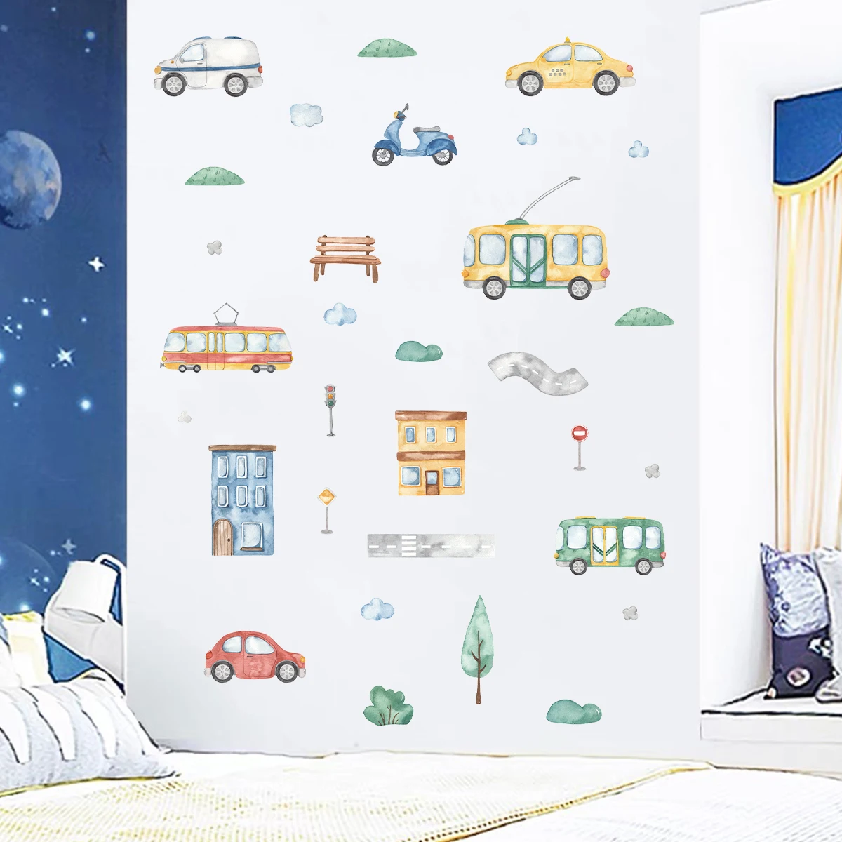 Cartoon Tree Bus Car Wall Stic - Baby Nursery Tree review and price