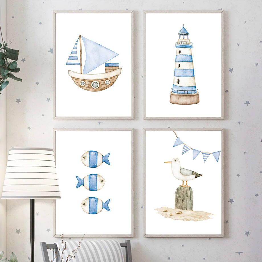 Sailboat Lighthouse Fish Nauti - Baby Nursery Pictures review and price