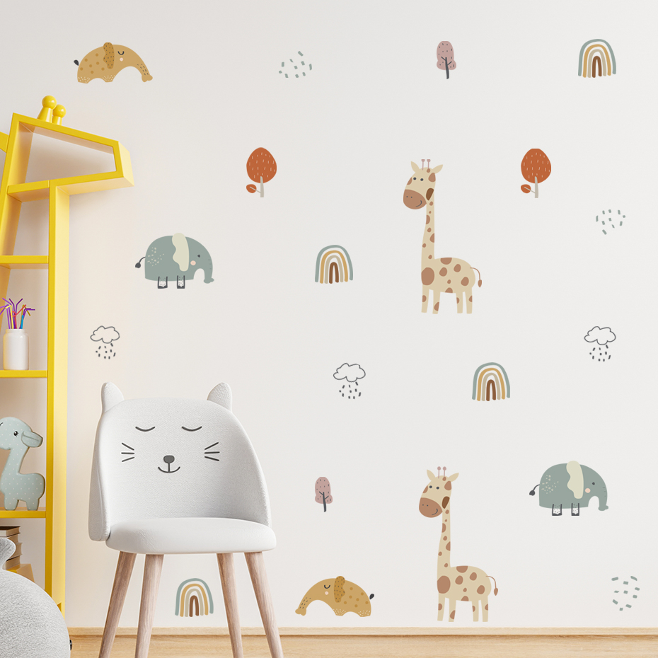 Cartoon Giraffe Elephant Anima - Baby Nursery Tree review and price