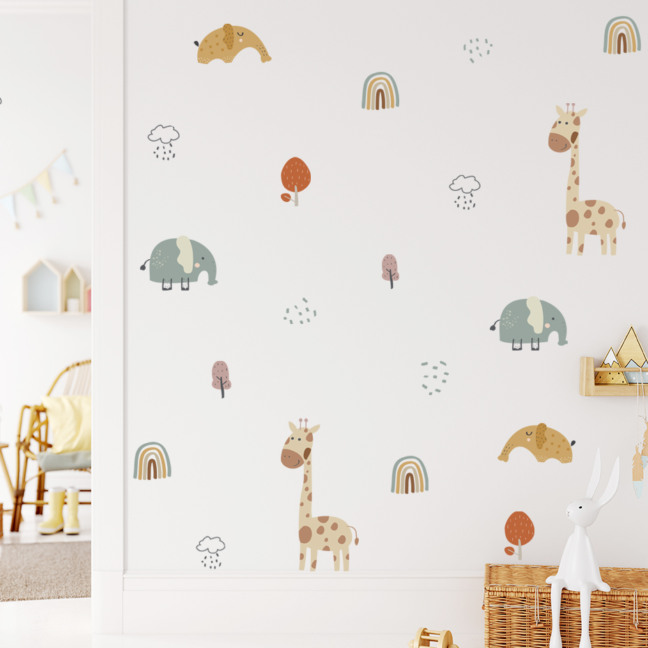 Cartoon Giraffe Elephant Anima - Baby Nursery Tree review and price