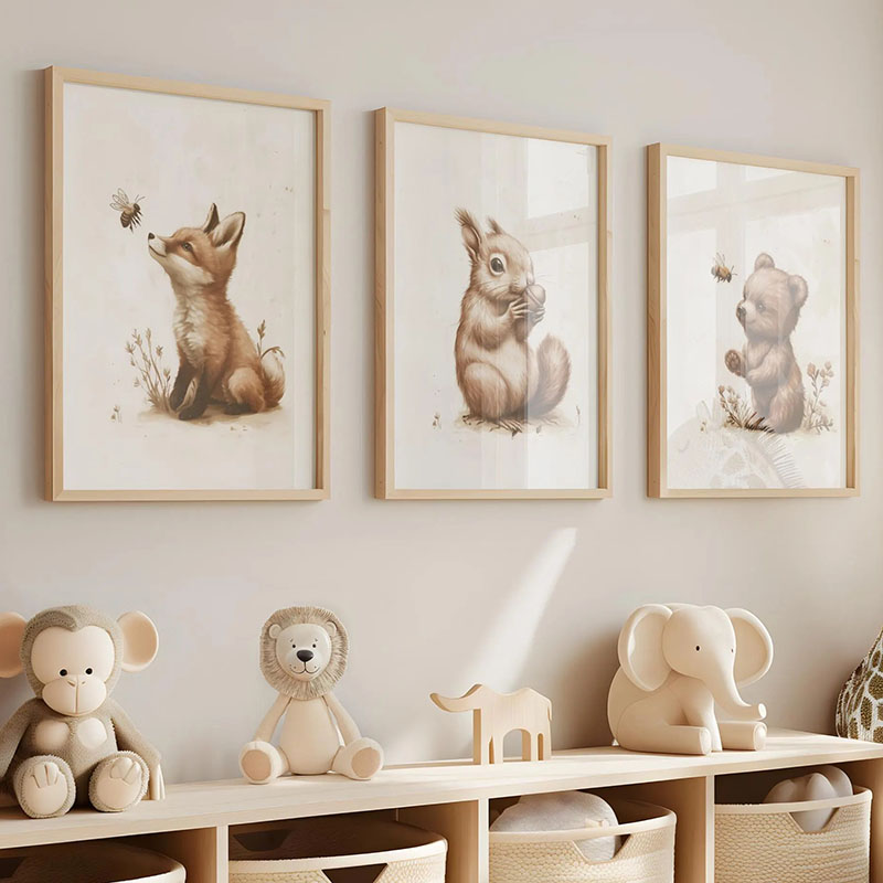 Bear Rabbit Fox Deer Squirrel  - Baby Nursery Pictures review and price